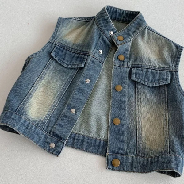2024 Autumn New 1-8 Year Old Korean Version of Boys and Girls Versatile Vest Denim Cardigan Jacket Fashion Casual - Image 4