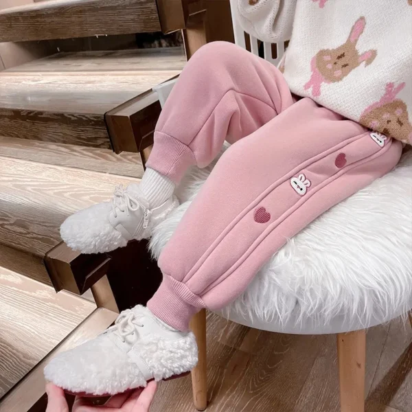 Toddler Baby Girl Winter Velvet Sport Pants Kids Thick Warm Sweatpants Infant Cute Rabbit Casual Long Sports Jogger Pants 1-12Y