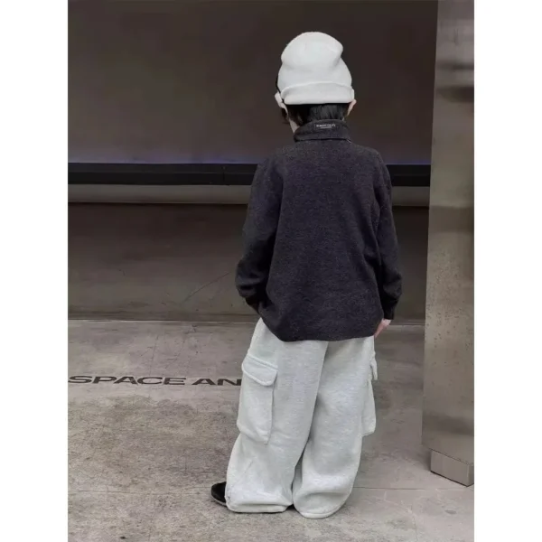 Black/grey Sweatpants Teen Boys Handsome Loose Straight Wide Leg Pants Streetwear Joggers Boys Pocket Casual Pants 2-12 Y - Image 4