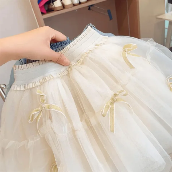 New Product 2025 Foreign Style Girls Bow Skirt Children's Gauze Short Princess Skirt Medium Children's Fluffy Skirt - Image 3