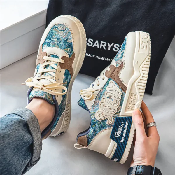 Niche original oil painting men's shoes summer breathable thick sole casual flat shoes network red youth sports fashion shoes