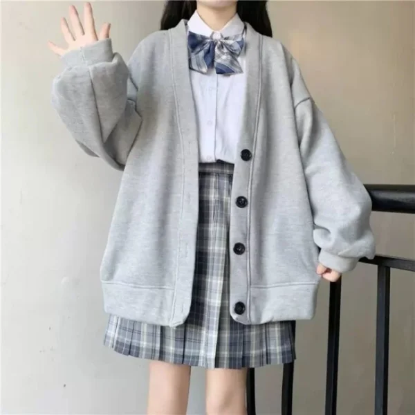 Autumn Winter New Japanese JK Cardigan Hoodies Solid Casual Outwear Student Button College Style Fashion Teens Girls Sweatshirt - Image 2