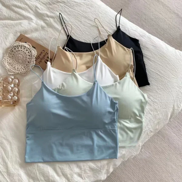Summer Crop Tops Women Sexy Tank Top Grils Lady Ice Silk Seamless Backless Vest Tube Top Underwear Padded Bra Bralette Camisole - Image 3