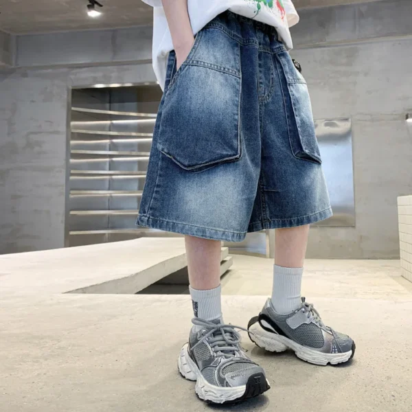 New Fashion Kids Child Unique Designer Summer Denim Shorts with Pocket for Teens Boy Casual Jeans Cargo Shorts 5 7 9 11 13 14 T - Image 2