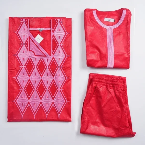 Dashiki African Clothes for Men Dashiki Tradition Outfit Robe Embroidery Red Tops Pants Suits 2025 Muslim Wedding Party Clothing - Image 4