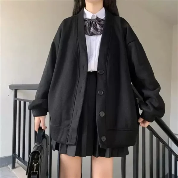 Autumn Winter New Japanese JK Cardigan Hoodies Solid Casual Outwear Student Button College Style Fashion Teens Girls Sweatshirt - Image 6