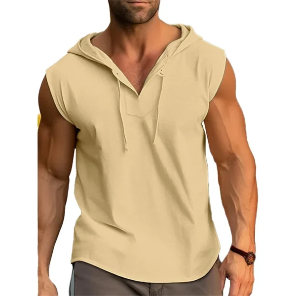 Male T-shirt Men V-neck Vest Wear-resistant Breathable Casual Drawstring Fitness Hooded Loose Daily Sports Fashion - Image 2