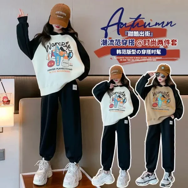 2025 autumn winter tracksuit clothes girls cartoon sweatshirt hooded + Ankle-tied pants teens children set 8 9 10 11 12 year - Image 6