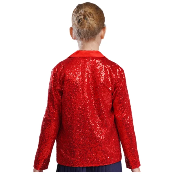 Kids Girls Boys Glitter Sequins Blazer Jacket Notched Lapel Long Sleeve Suit Coat Wedding Party Ball Jazz Disco Dance Clothes - Image 2