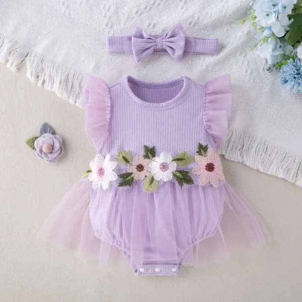 Newborn Romer Baby Girl Outfit Set Newborn Photography Romper Flower Toddler Infant Baby Clothes 3 6 9 Baby Romper Dress - Image 3