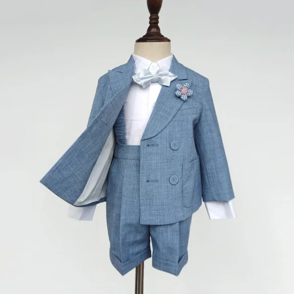 Gentleman Baby Boy Clothes Set Fashion Suit Solid Cotton Blazers Suspenders Shorts Belt Bow Set Boys 1st Birthday Wedding Outfit - Image 2