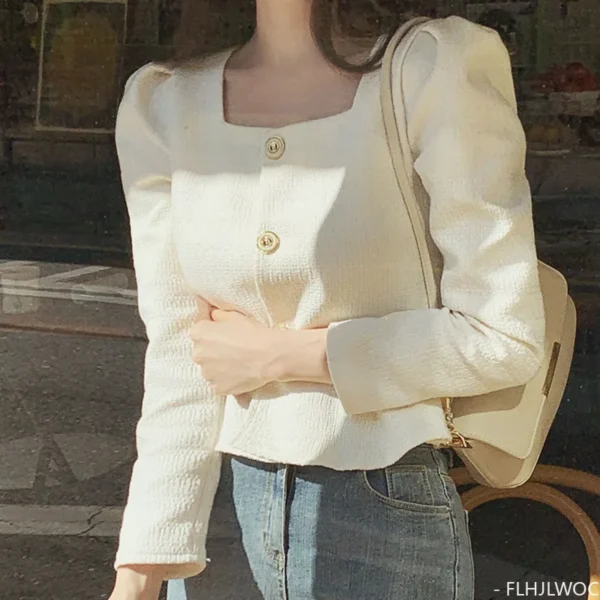 Ruffles Peplum Crop Tops New Design 2024 Spring Short Shirts Office Lady Women Cute Sweet Japan Girls Date Button Blouses - Image 3