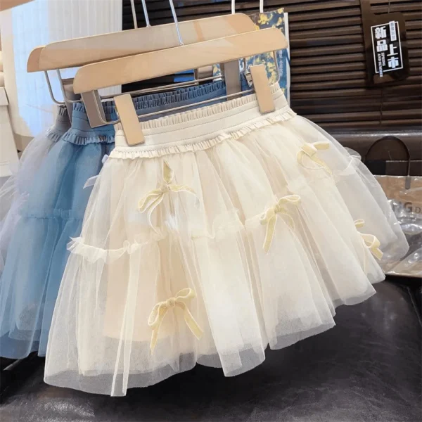 New Product 2025 Foreign Style Girls Bow Skirt Children's Gauze Short Princess Skirt Medium Children's Fluffy Skirt