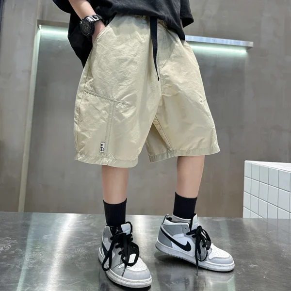 Kids Casual Solid Color Cargo Shorts for Tween Boys Khaki Black Summer Shorts Teenage Child Brief Knee-Length Pants Age 5-14Y - Image 3