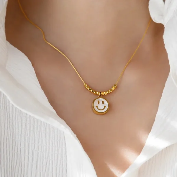 Cute Square Smiling Faces Stainless Steel Pendants Statement Necklace For Women Fashion Jewelry