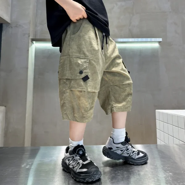 New Fancy Kids Summer Capris Shorts For Boys Slim Fit Cargo Shorts Teens Child Casual Khaki Color Mid-Calf Pants Elegant Bottoms - Image 4