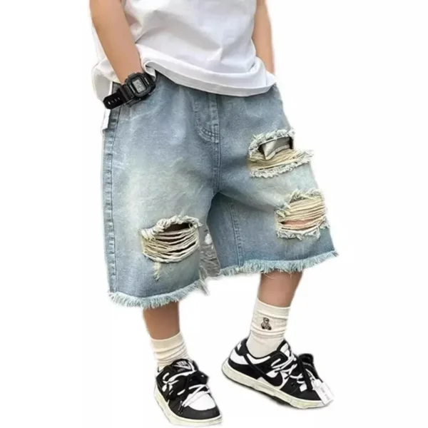 New 2025 Boys Summer Thin Denim Five-point Pants Kids Fashion Ripped Denim Shorts Trousers Teen Casual Jeans Children's Clothing - Image 5
