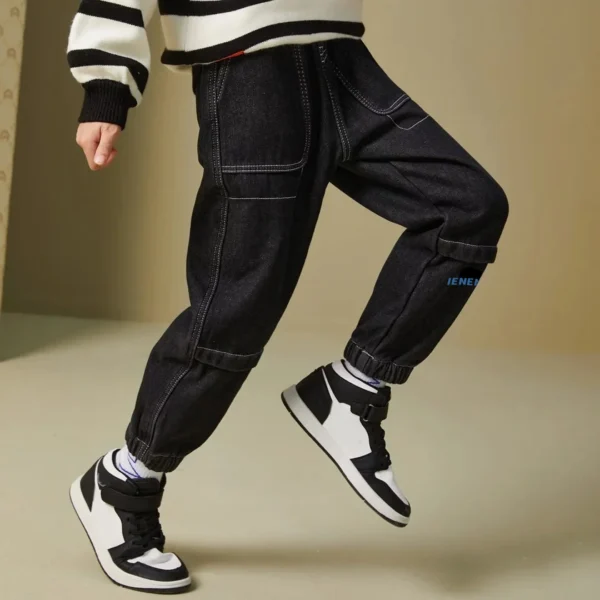 IENENS Child Boys Jeans Teens Casual Trousers 2025 New Elastic Waist Pants 4-11 Years Fashion Slim Denim Pants - Image 3