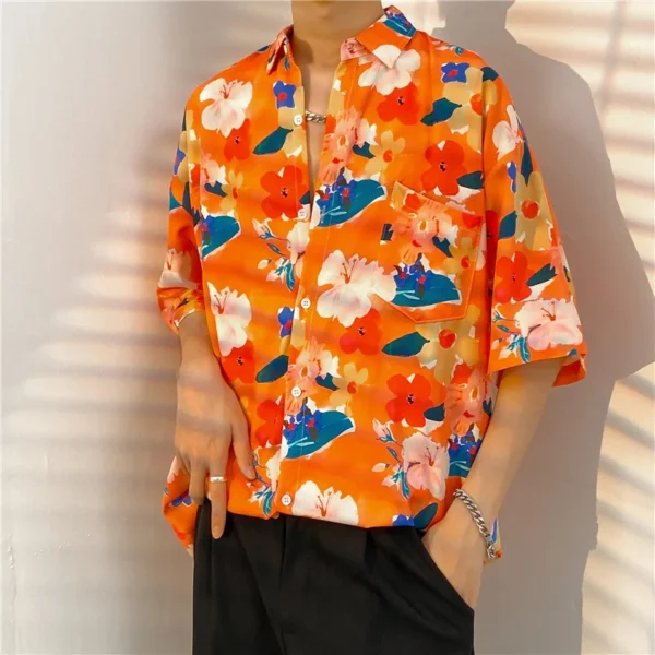 High Quality Men Hawaiian Shirt Full Flower Printed Casual Short Sleeve Daily Loose Tops Male Beach Floral Shirts - Image 2