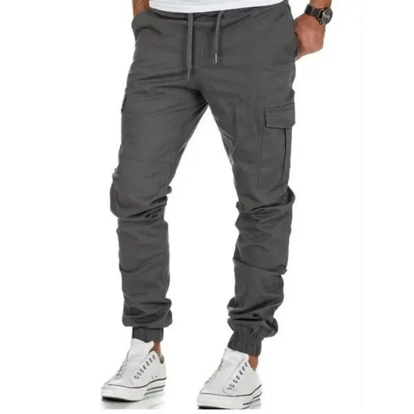 Men Cargo Pant Long Pants Casual Loose Straight Trousers Regular Pockets Solid Splice Lace Up High Waist Autumn Winter 2025 - Image 3