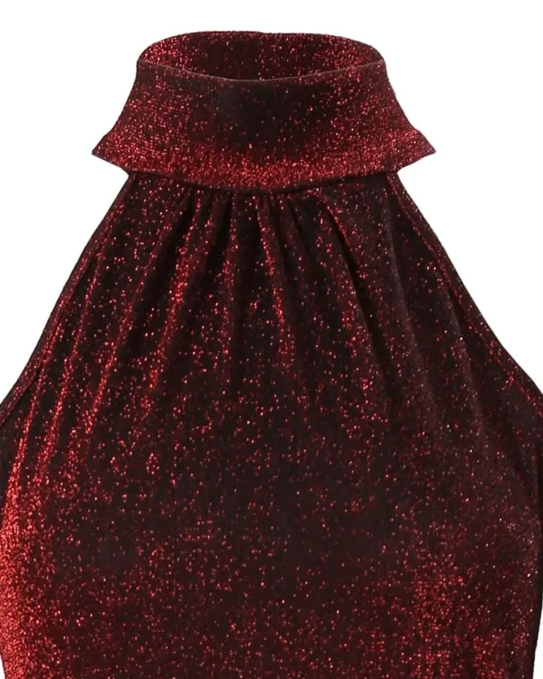 Women Sexy Slim Mini Dress Halter High Neck Sleeveless Glitter Bodycon Dress Evening Party - Image 6