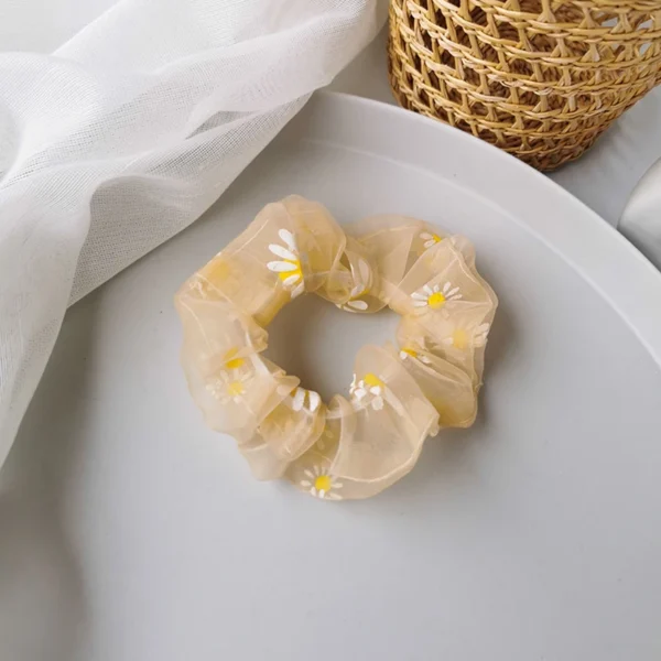 Sweet Mesh Small Daisy Print Hair Tie Rope Elastic Net Yarn Hair Scrunchies Fashion Rubber Bands Hair Accessories For Girls - Image 3