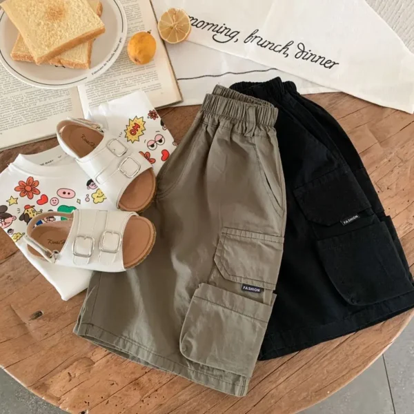 Boys Summer Cargo Shorts 2025 New Fashion Japanese Casual Daily All-match Solid Color Pants Cool Loose Shorts for 2-8Y Kids - Image 3