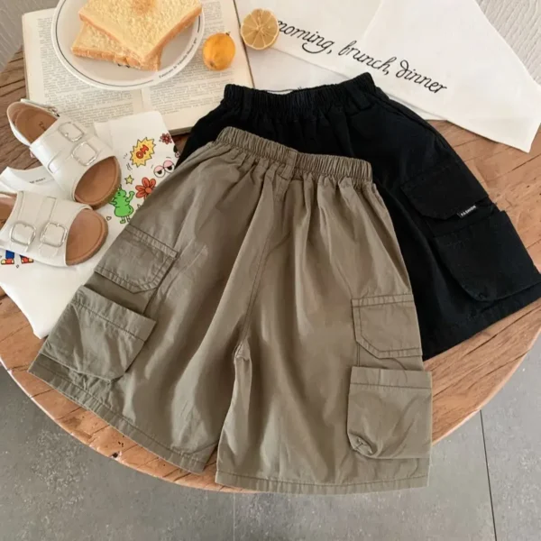 Boys Summer Cargo Shorts 2025 New Fashion Japanese Casual Daily All-match Solid Color Pants Cool Loose Shorts for 2-8Y Kids