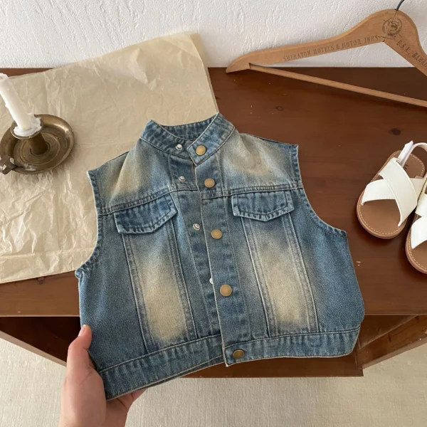 2024 Autumn New 1-8 Year Old Korean Version of Boys and Girls Versatile Vest Denim Cardigan Jacket Fashion Casual - Image 3