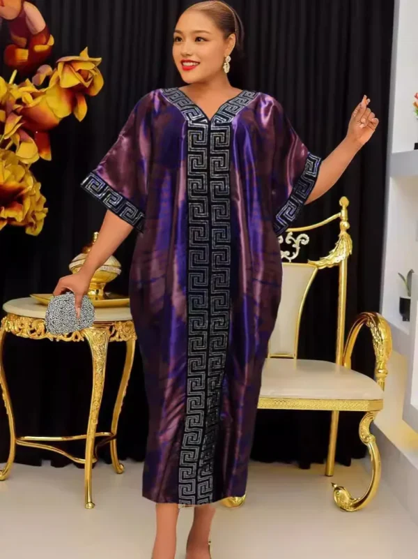 Customized CustomizedAfrican Dresses For Woman Bazin Riche Embroidery Design Long Dress With Scarf - Image 2