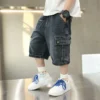 New 2025 Summer Fashion Boys Denim Five-point Pants Kids Solid Thin Denim Shorts Teen Casual Jeans Children Clothing