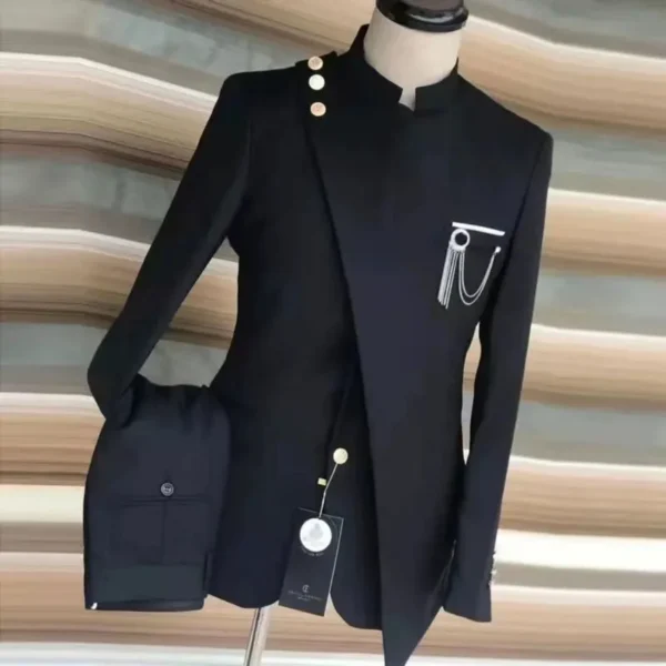 Suits For Men Single Breasted Stand Lapel Blazer African Style Formal Occasion Party 2Pcs Jacket Pants Costume Homme Groom Suit - Image 2