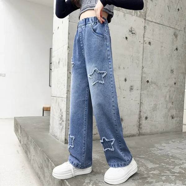 High Waist Jeans Girl Straight Loose Wide-leg Pants Spring and Autumn Korean Vintage Jeans Fashion Kids Denim Trousers For Teens - Image 5