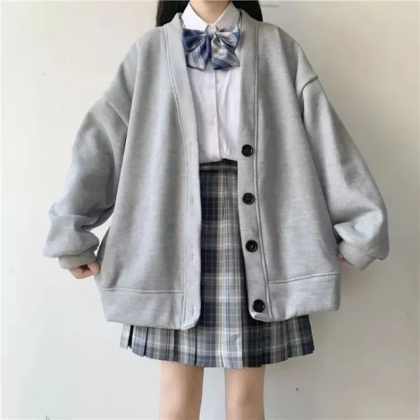 Autumn Winter New Japanese JK Cardigan Hoodies Solid Casual Outwear Student Button College Style Fashion Teens Girls Sweatshirt - Image 3