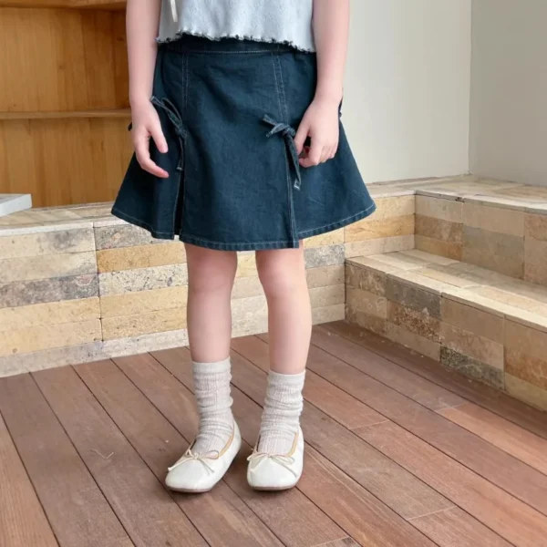 Girls' Fashion Bow Denim Half Skirt, Korean Style Children's Clothing 2025 Summer New Stylish Versatile Half Skirt