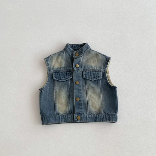 2024 Autumn New 1-8 Year Old Korean Version of Boys and Girls Versatile Vest Denim Cardigan Jacket Fashion Casual - Image 5