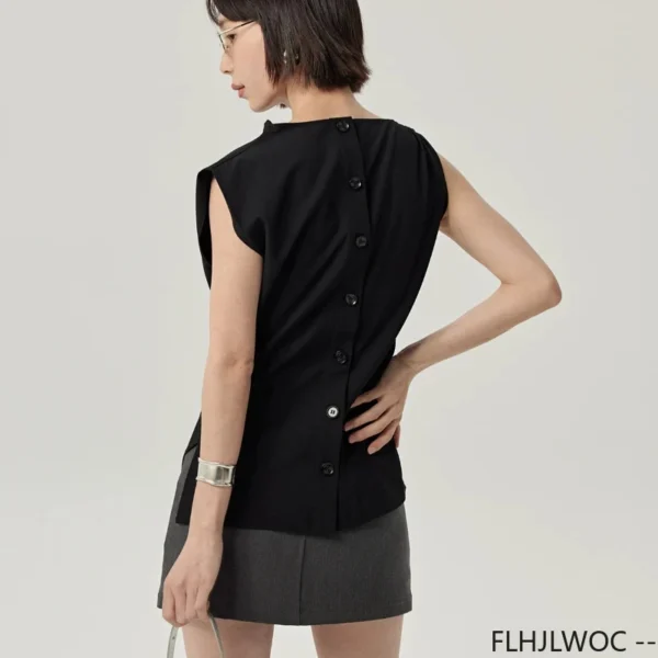 Summer Sleeveless Tops Peplum Blouses Women Korean Japan Preppy Style Girls Ladies Design Solid Back Button Shirt Blusas - Image 6