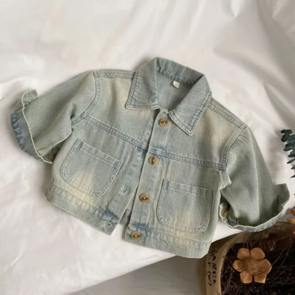 2025 Autumn New Girls Boys Fashion Coat Casual Daily Turn-down Collar Long Sleeve Denim Jacket Kids Spring Outerwear