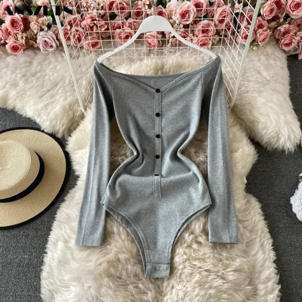 Women Solid Sport Active Wear One Piece Long Sleeve Strapless Lady Jumpsuits - Image 2
