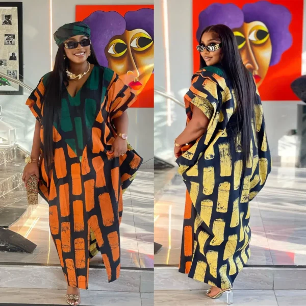 2024 Dashiki African Dresses for Women Autumn Africa Short Sleeve V-neck Polyester Printing Long Maxi Dress Ankara Dresses S-3XL - Image 2