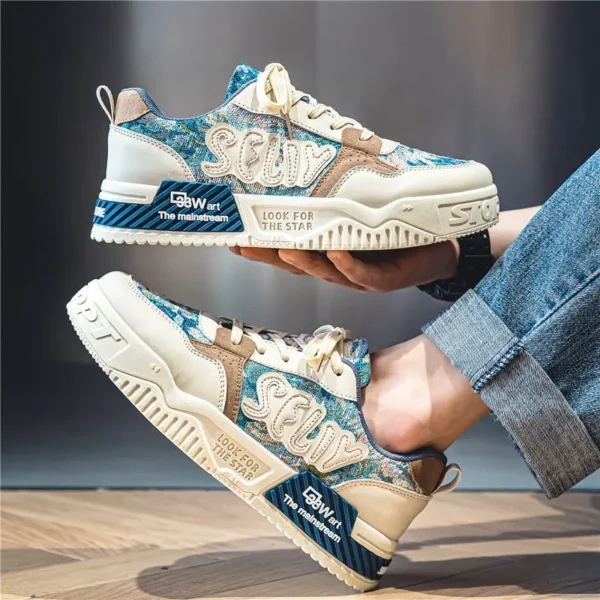 Niche original oil painting men's shoes summer breathable thick sole casual flat shoes network red youth sports fashion shoes - Image 3