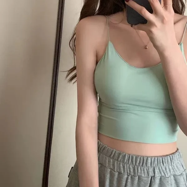 Summer Crop Tops Women Sexy Tank Top Grils Lady Ice Silk Seamless Backless Vest Tube Top Underwear Padded Bra Bralette Camisole - Image 5