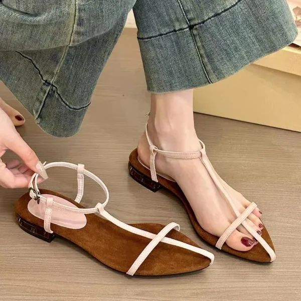 Women Sandals 2025 New Fashion Narrow Band Flat Heel Sandals Pointed Toe Ankle Buckle Gladiator Shoes Ladies Sandalias De Mujer - Image 6