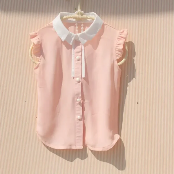 Kids Sleeveless Turn-down Collar Vest Shirts Korean Children White Shirts Summer Chiffon Cool Tops Teenage Girls Ruffle Blouse - Image 4