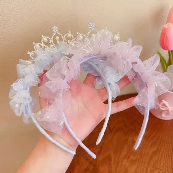 New Cute Pearl Rhinestone Crown Headband Kawaii Girls Hairbands Princess Kids Hair Accessories - Image 4