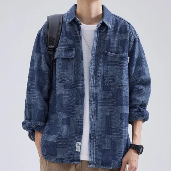 Workwear loose casual long sleeved shirt denim couple shirt jacket - Image 4