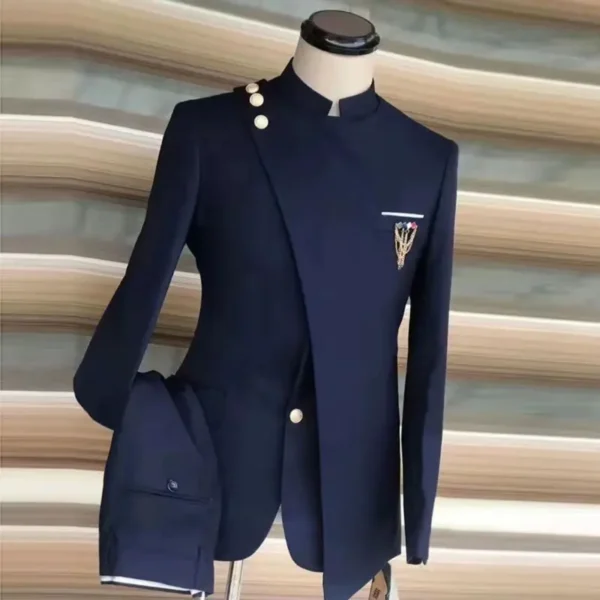Suits For Men Single Breasted Stand Lapel Blazer African Style Formal Occasion Party 2Pcs Jacket Pants Costume Homme Groom Suit