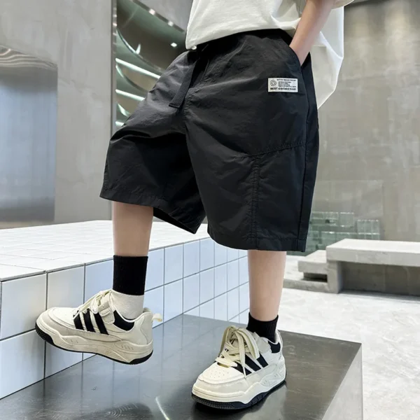 Kids Casual Solid Color Cargo Shorts for Tween Boys Khaki Black Summer Shorts Teenage Child Brief Knee-Length Pants Age 5-14Y - Image 4