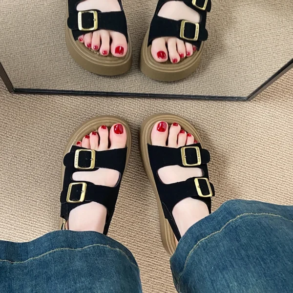 CRLAYDK Women's Sandals Comfort Platform Adjustable Double Strap Shoes Open Toe Walking Casual Buckle Beach Dressy Slippers - Image 4