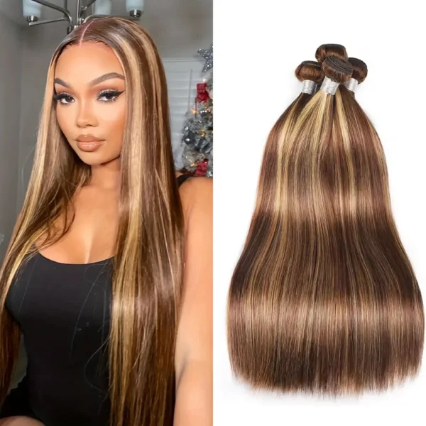 Extension Wig P4/27 Highlight Straight Bundles Hair Wig 100% Human Hair Wig 3 P4/27 Bundles Bone Straight Hair For Women